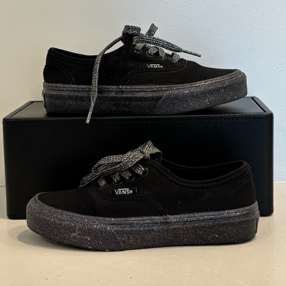Vans Black Glitter Sole Kids Sneakers Skate Shoes Little Girl Size 12